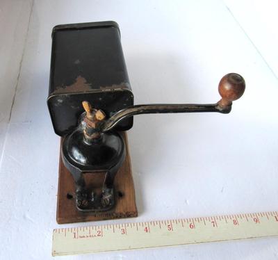 Antique Tin Wall Mount Coffee Grinder With Original Cover