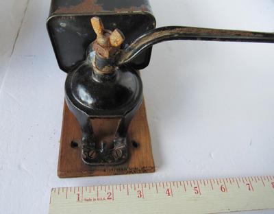 Antique Tin Wall Mount Coffee Grinder With Original Cover