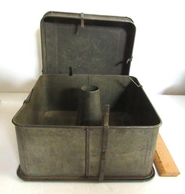 Unusual Antique Tin Cake Mold With Original Top and All 8 Clips
