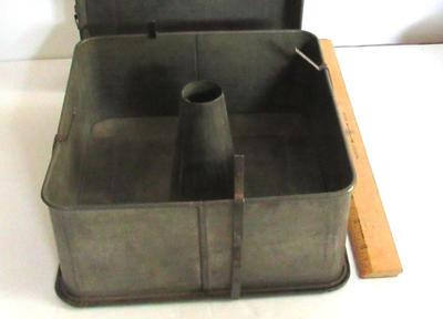 Unusual Antique Tin Cake Mold With Original Top and All 8 Clips