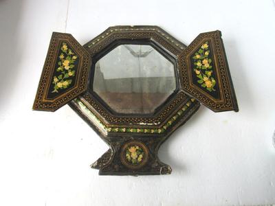 Very Old Fragile Lacquered Paper/Cardboard Mirror