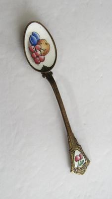 Vintage Porcelain Enamel on Metal Demitasse Spoon Fruit Theme, Klepa Arts Czecho