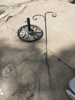 METAL UMBRELLA STAND AND TWO HOOK SHEPERDS HOOK