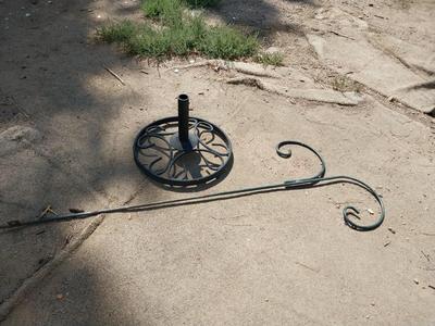 METAL UMBRELLA STAND AND TWO HOOK SHEPERDS HOOK