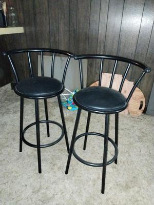 TWO BLACK METAL BAR STOOLS