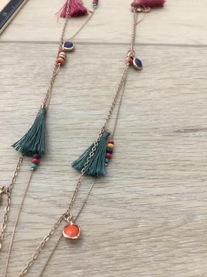 Gold tone multi color and layer tassel necklace