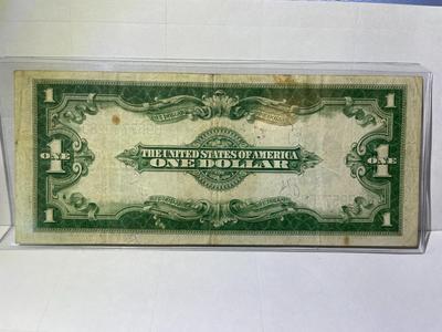 1923 Circulated Condition "Horse Blanket" Large Size Blue Seal $1 Silver Certificate as Pictured.