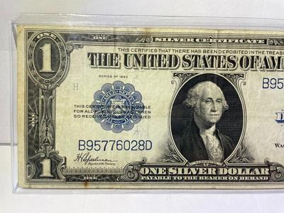 1923 Circulated Condition "Horse Blanket" Large Size Blue Seal $1 Silver Certificate as Pictured.