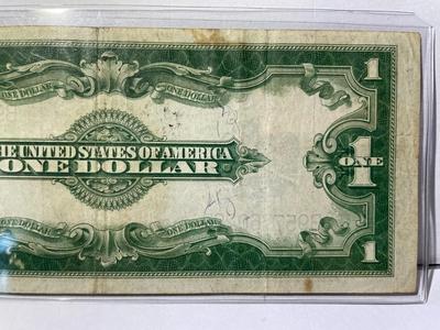 1923 Circulated Condition "Horse Blanket" Large Size Blue Seal $1 Silver Certificate as Pictured.