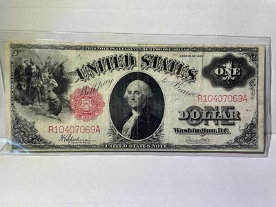 Series of 1917 Circulated Condition $1 Legal Tender Large Size Legal Tender Red Seal Currency as Pictured.