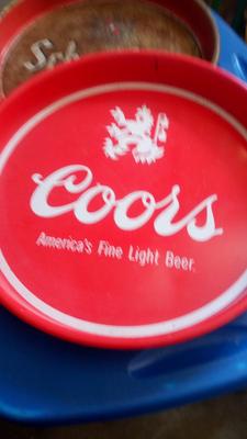 LOT 14 - TWO VINTAGE METAL BEER TRAYS