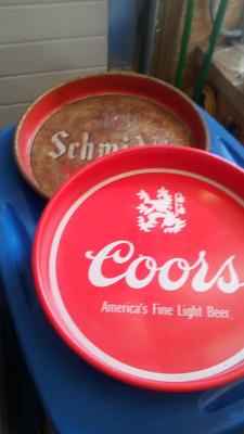 LOT 14 - TWO VINTAGE METAL BEER TRAYS
