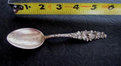 Antique Sterling Silver Souvenir Spoon, Chicago, Very Fancy Handle Strawberry Theme