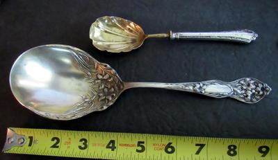 2 Antique Serving Spoons, Stratford Silver Co Lilyta Large Serving Spoon, And Other