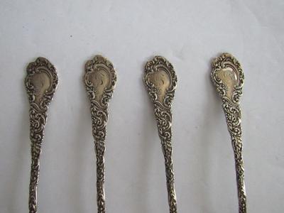 4 Antique Sterling Silver Teaspoons, Dated 1895, RM% and Sterling Mark