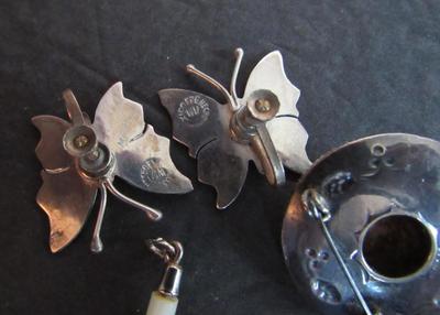 Nice Old Sterling Silver Jewelry Lot, Butterfly Earrings, Spark Plug Charm, More