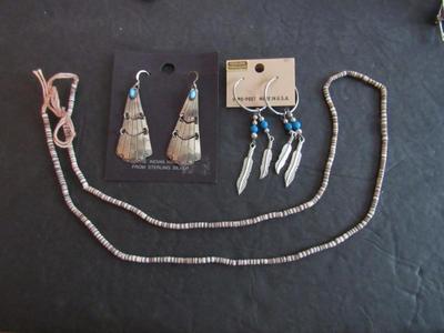 Native American Jewelry, Sterling Earrings, Heishi Shell Necklace, More