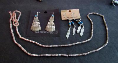 Native American Jewelry, Sterling Earrings, Heishi Shell Necklace, More