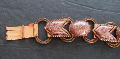 Vintage Copper Colored Metal and Sandstone Braclet