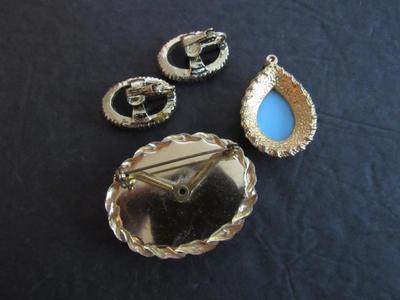 Vintage Stone Costume Jewelry, Brooch, Earrings, Pendant