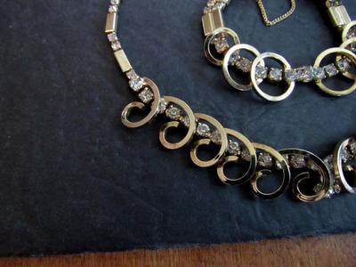 Vintage Goldtone Articulated Rhinestone Necklace and Bracelet