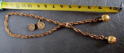 Vintage Chunky Slide Style Necklace and Pair Horse Head Cufflings