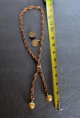 Vintage Chunky Slide Style Necklace and Pair Horse Head Cufflings