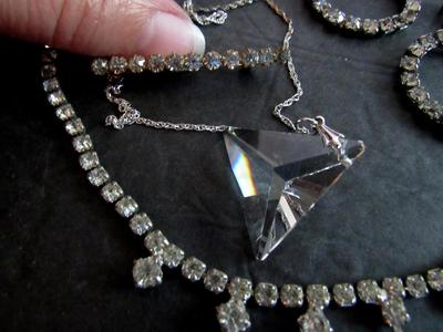 Vintage Rhinestone Jewelry Lot, Coro Earrings, Sterling Chain