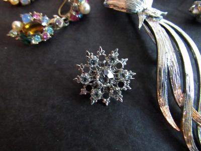 Vintage Rhinestone Jewelry Lot, Brooches, Holycraft Earrings, Cufflinks