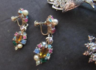 Vintage Rhinestone Jewelry Lot, Brooches, Holycraft Earrings, Cufflinks
