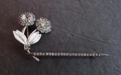 Vintage Rhinestone Lot, A L Linaroth Co Bar Pin, and Flower Brooch