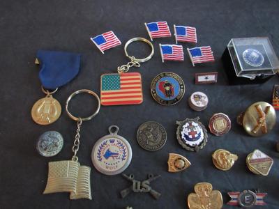 Large Lot of Vintage Military Buttons, Pins, Etc