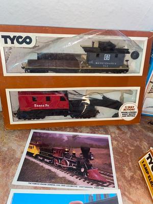 TYCO HO ELECTRIC POWER PACK, TRAIN CARS, & OVER TRESTLE SET