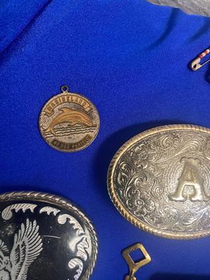 BOY SCOUTS CARD & PIN, BELT BUCKLES, TIE CLIPS, MILITARY MEDAL AND MORE