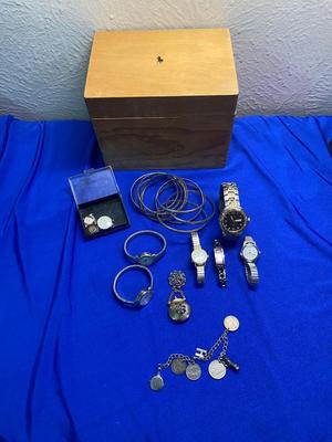 A BOX OF GOOD WATCHES AND OTHER JEWELRY