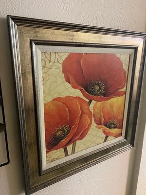 2 FRAMED PICTURES AND A TRIPLE CANDLE SCONCE