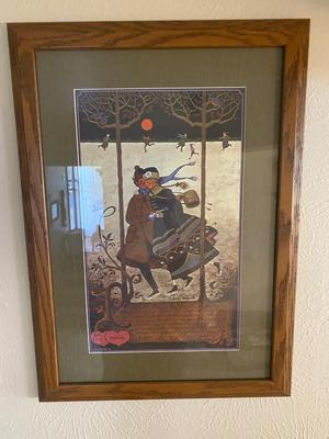 2 FRAMED PICTURES AND A TRIPLE CANDLE SCONCE