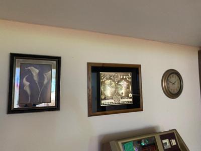 2 PICTURES AND A WALL CLOCK