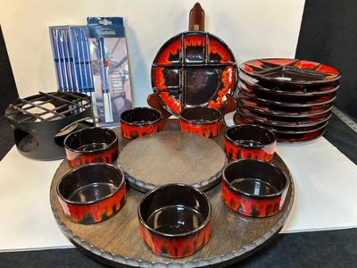 Lot 14. Handarbeit Pottery Fondue Set from Germany