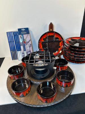 Lot 14. Handarbeit Pottery Fondue Set from Germany