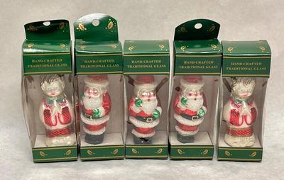 Lot of 5 Hand-Crafted Glass Christmas Ornaments