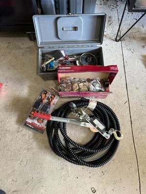 TOOL BOX, MINI CABLE WINCH PULLER, RATCHET STRAPS AND MORE
