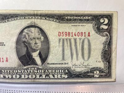 Series of 1928-F VG Condition $2 Red Seal US Note Serial #D59814081A as Pictured.