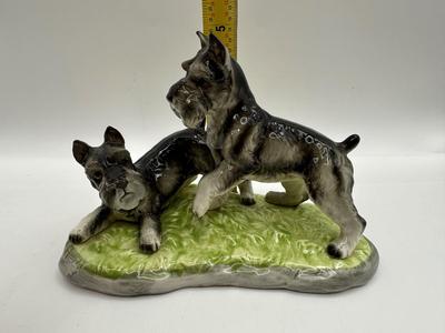 1940's Shafford Pair of Playful Schnauzer Puppy Dogs Porcelain Figurine Japan 7"
