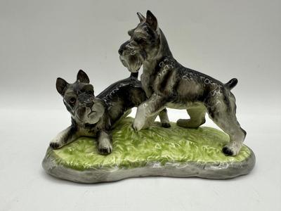 1940's Shafford Pair of Playful Schnauzer Puppy Dogs Porcelain Figurine Japan 7"