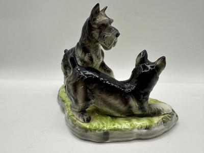 1940's Shafford Pair of Playful Schnauzer Puppy Dogs Porcelain Figurine Japan 7"