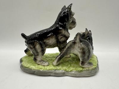 1940's Shafford Pair of Playful Schnauzer Puppy Dogs Porcelain Figurine Japan 7"