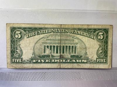 Series of 1963 $5 United States Star Note with Red Seal Serial Number #02239701A Heavily Circulated Condition as Pic'd.