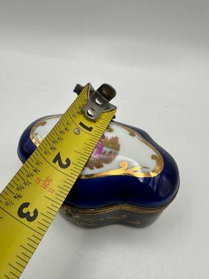 Vintage LIMOGES Cobalt Blue Porcelain 22K Gold Accent Trinket Box