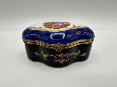 Vintage LIMOGES Cobalt Blue Porcelain 22K Gold Accent Trinket Box
